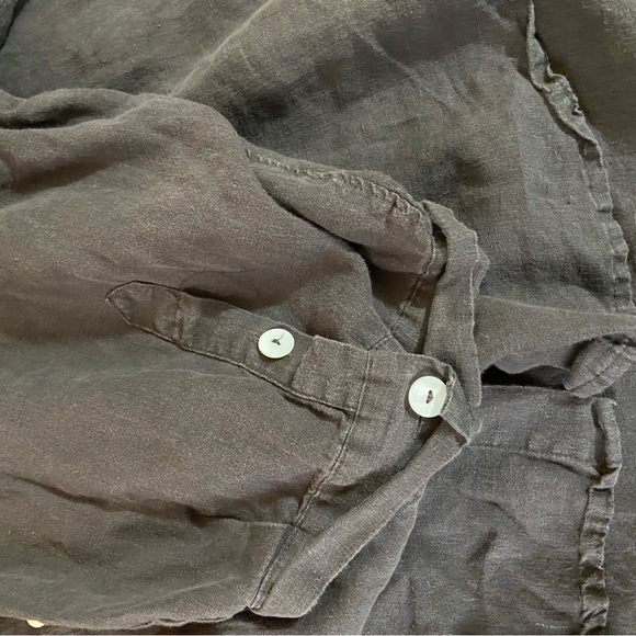 Sunday Morning Vivian Loungewear Lagenlook Button-Up Shirt 100% Linen Charcoal - Picture 9 of 11